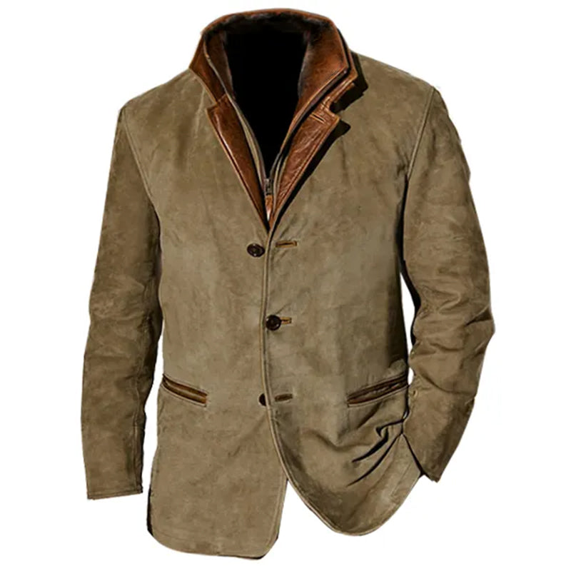 Veste Vintage en Daim pour Homme - Style Automnal Élégant